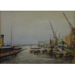 Busy Dockland River scene, watercolour signed by Eric Wilfred Taylor (British 1909-1999),