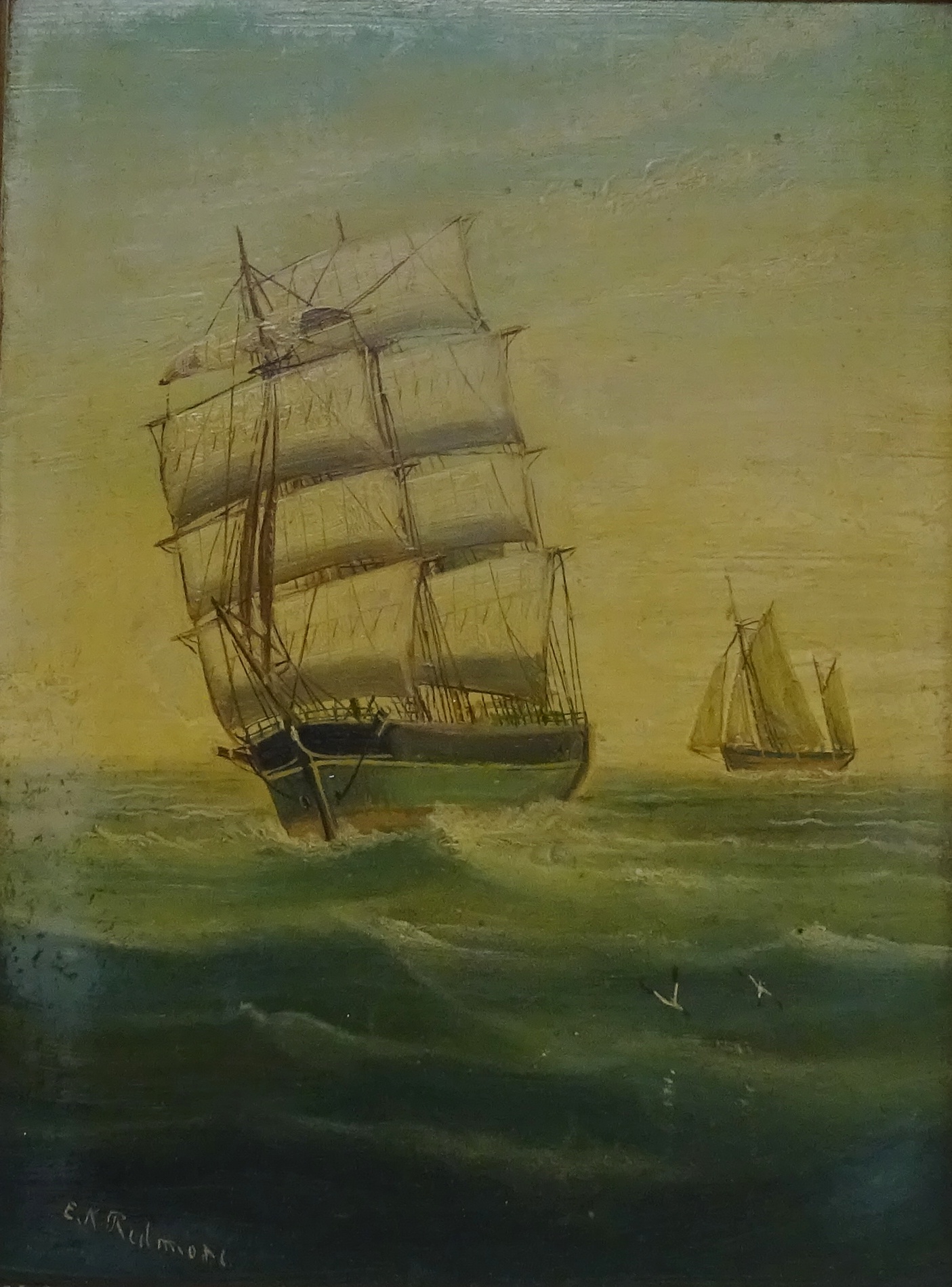 Sailing Vessels at Sea, oil on board E K Redmore (British 1860-1941), 30.