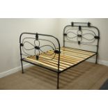 Victorian style black painted iron 4' 6'' double bedstead