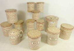 Set of thirteen Maling 'Cobble Stone' pattern kitchen storage jars,