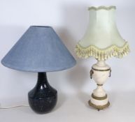 Classical style marble table lamp H54cm including shade and a pottery table lamp (2)