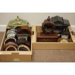 Various clocks and clock cases including a Regency period rosewood and brass inlaid clock case,