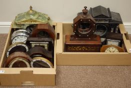 Various clocks and clock cases including a Regency period rosewood and brass inlaid clock case,