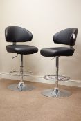 Pair chrome bar stools upholstered in faux black leather Condition Report <a