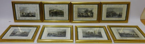 Collection of eight 19th century engravings hand coloured including St Catherine Dock's,