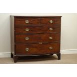 19th century mahogany bow front chest fitted with two short and three long drawers, W115cm, D57cm,