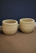 Pair stone effect circular garden planters,