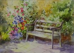 Garden Seat, watercolour signed by A E Dangerfield (British Contemporary),