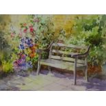 Garden Seat, watercolour signed by A E Dangerfield (British Contemporary),