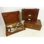 Two Rosewood Victorian work boxes and a canteen with silver loose silver plated cutlery (3)