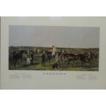 'Saddling- Winners of the Derby 1853-1876', 20th century colour print 49cm x 68.