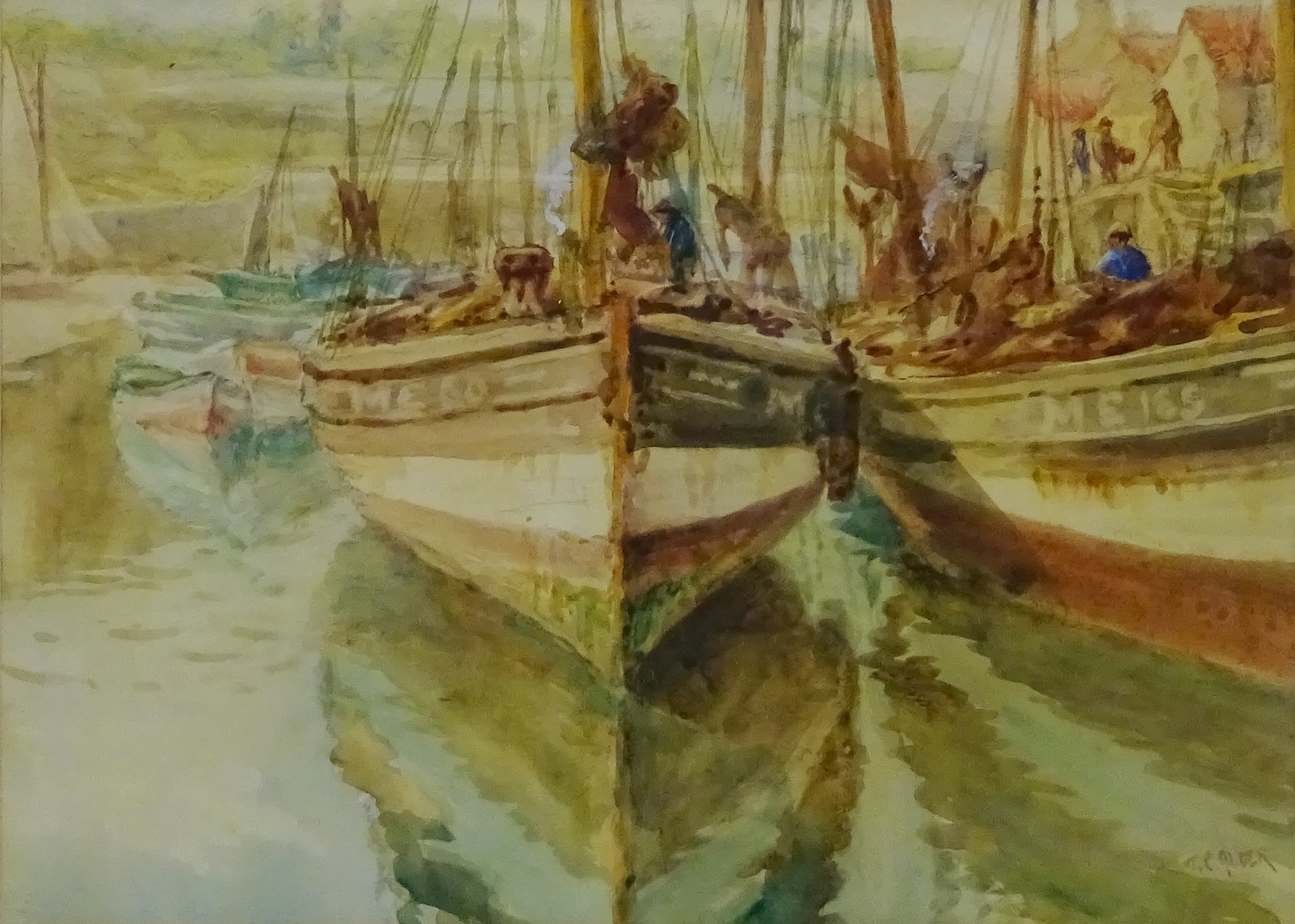 Fishing Boats by the Quayside, watercolour signed by Thomas Calvering Alder (1857-1931),