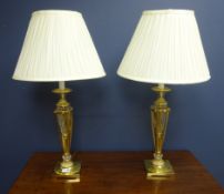 Pair of Regency style gilt metal and glass table lamps,