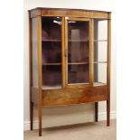 19th century mahogany and figured mahogany bow front display cabinet, W112cm, H164cm,