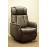 Electric reclining swivel rocker armchair upholstered in brown leather (This item is PAT tested - 5