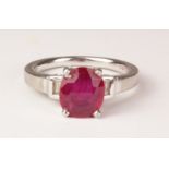 Platinum set ruby and baguette diamond ring Condition Report <a href='//www.