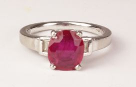 Platinum set ruby and baguette diamond ring Condition Report <a href='//www.