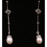 Pair of pearl and marcasite drop ear-rings stamped 925 Condition Report <a