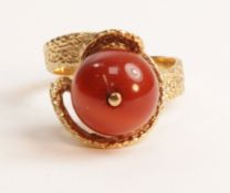 Gold ring set with a cornelian tested to 18ct Condition Report <a href='//www.
