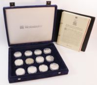 Coins - Set of 10 Westminster Trafalgar Bicentenary £5 silver proof coins in presentation case,