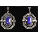 Pair of lapis lazuli and marcasite ear-rings stamped 925 Condition Report <a