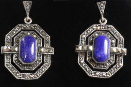 Pair of lapis lazuli and marcasite ear-rings stamped 925 Condition Report <a