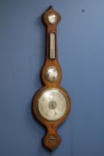 George III rosewood mercury wheel barometer, onion shaped pediment and bottom,