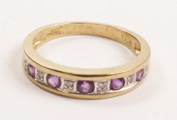 Amethyst and diamond channel set yellow gold ring hallmarked 9ct Condition Report