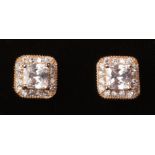 Pair of square set rose gold-plated dress ear-rings Condition Report <a