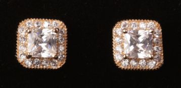 Pair of square set rose gold-plated dress ear-rings Condition Report <a