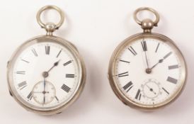 Silver pocket watch by Stubbs Loughborough no 17243 Chester 1886 and a similar watch by Waltham