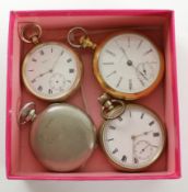 Three Waltham gold-plated pocket watches and an Elgin silver-plated pocket watch