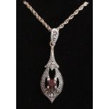 Garnet and marcasite pendant necklace stamped 925 Condition Report <a