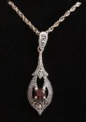 Garnet and marcasite pendant necklace stamped 925 Condition Report <a