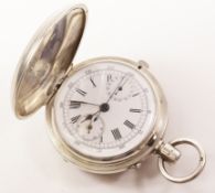 Silver minute recording chronograph pocket watch by T C Hancock London,