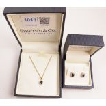 Shipton & Co sapphire and diamond pendant necklace stamped 375 and a matching pair of ear-rings