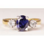 Gold-plated dress ring with centre blue stone stamped sil Condition Report <a