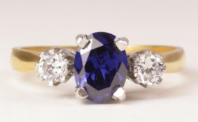 Gold-plated dress ring with centre blue stone stamped sil Condition Report <a