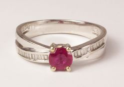 Ruby and baguette diamond cross-over ring stamped 750 Condition Report <a