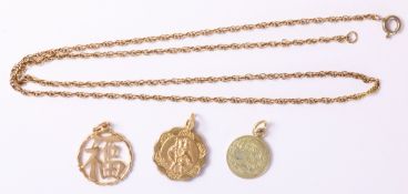 Athenian owl gold coin pendant, Chinese pendant stamped 14k.