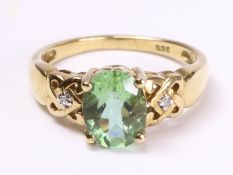 Green apatite and diamond silver-gilt ring stamped 925 Condition Report <a
