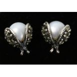 Pair of pearl and marcasite Ladybird ear-rings stamped 925 Condition Report <a