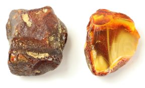 Two pieces of raw amber approx 30gm Condition Report <a href='//www.