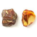 Two pieces of raw amber approx 30gm Condition Report <a href='//www.