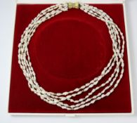 Five strand pearl necklace the diamond clasp stamped 585 14k Condition Report