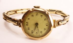 9ct gold wristwatch Chester 1936 on expanding bracelet stamped 9ct approx 17.