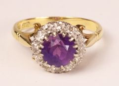 Amethyst and diamond cluster ring hallmarked 18ct Condition Report <a