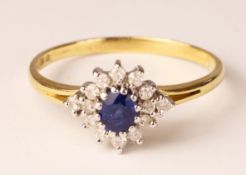 Sapphire and diamond cluster ring hallmarked 18ct Condition Report <a