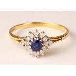 Sapphire and diamond cluster ring hallmarked 18ct Condition Report <a