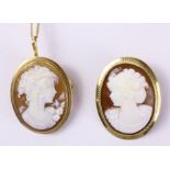 Two cameo brooch/pendants stamped 750 and chain necklace hallmarked 9ct Condition Report